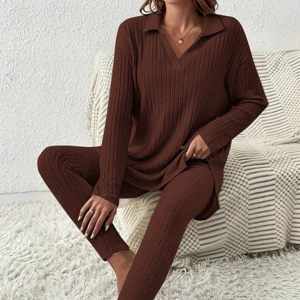 Chocolate Brown Ribbed Lounge Set NWOT